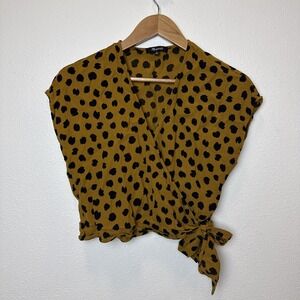 Madewell leopard print wrap blouse Mustard Yellow With Black Spots Women's Sz S